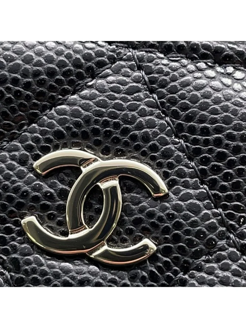 Chanel Coin Case Quilted CC Logo Caviar Leather Fragment Card Black